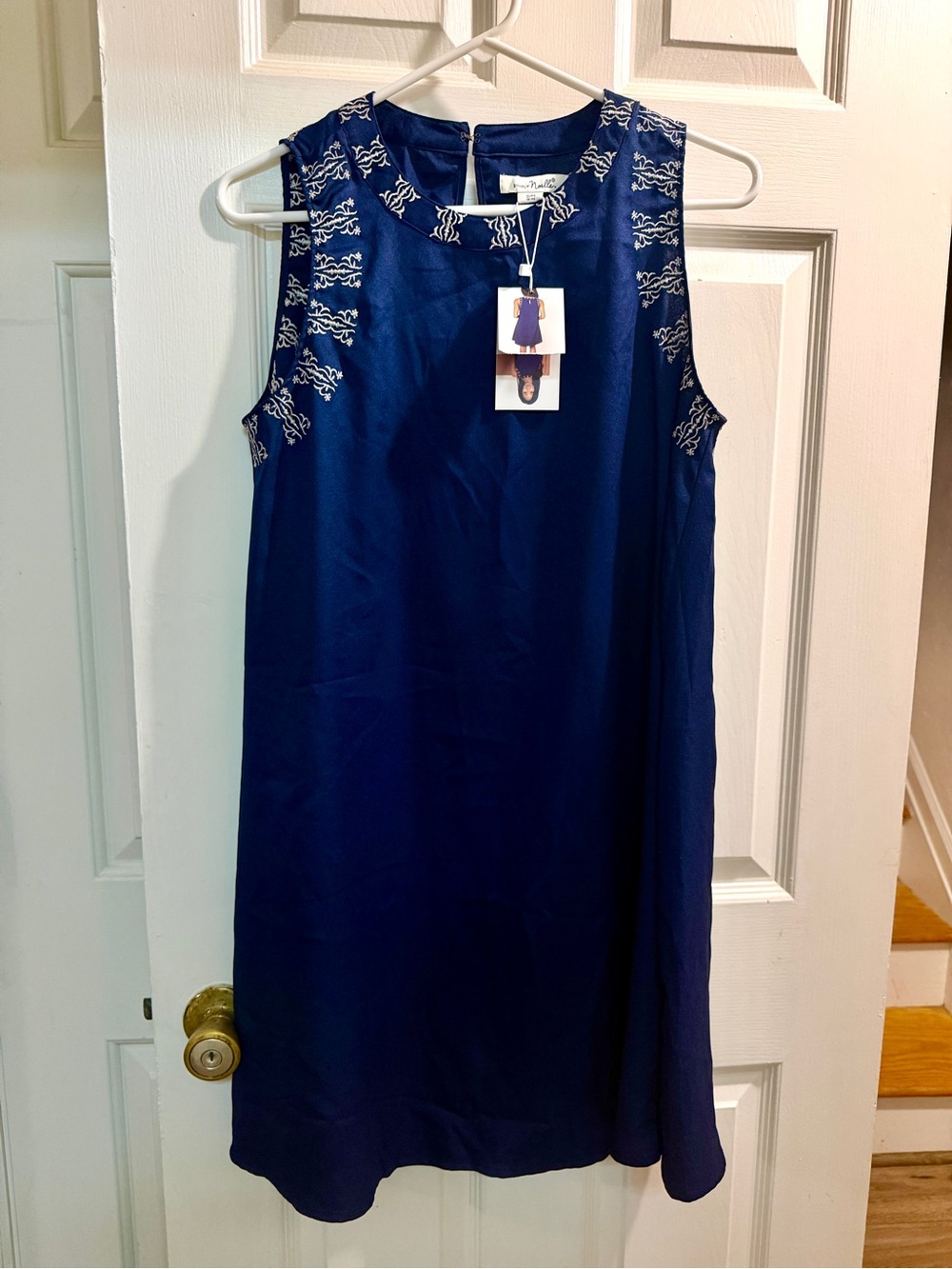 New Simply Noelle Navy Shift Dress with White Embroidery